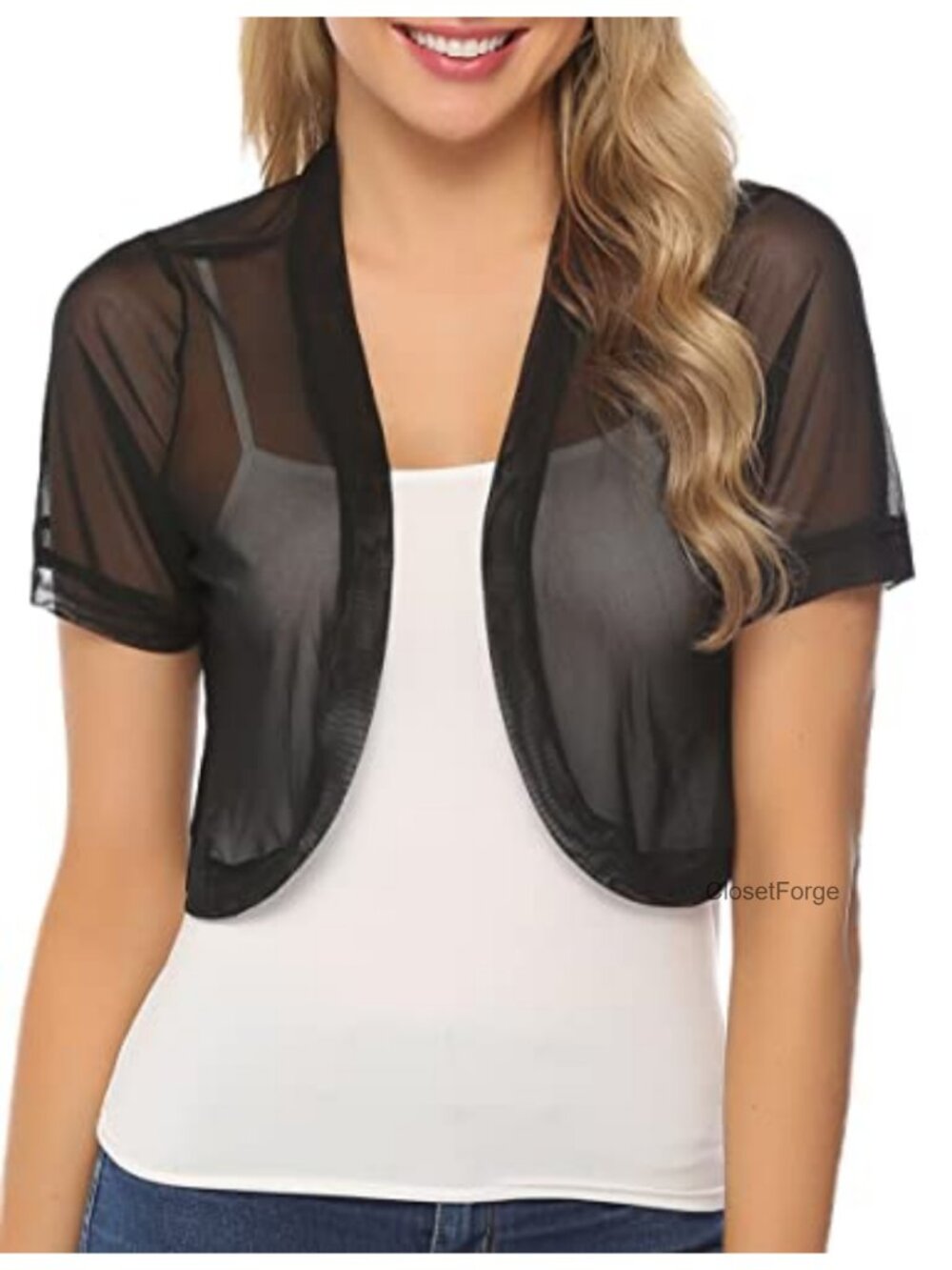 Women Open Front Mesh Cropped Bolero Shrug Sheer Cardigan